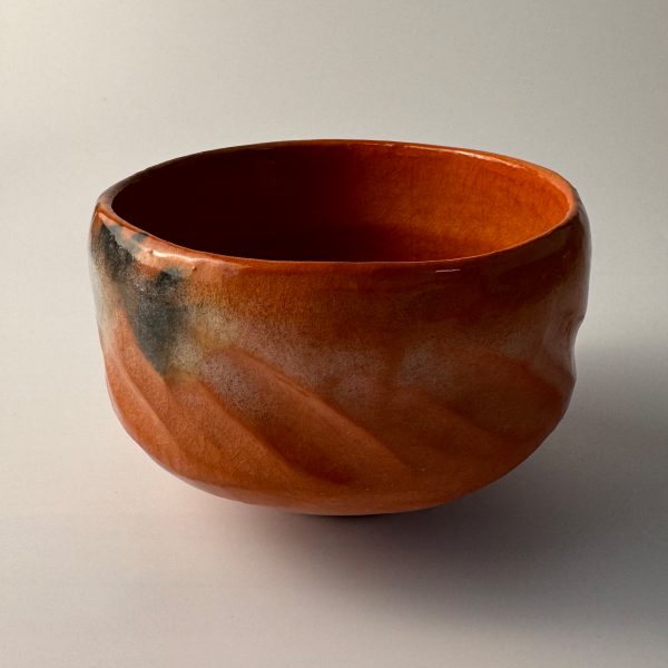 Matcha Teeschale Han tsutsu-gata Coal Orange Raku