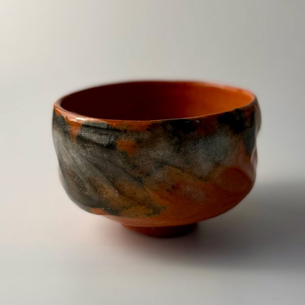 Matcha Teeschale Han tsutsu-gata Coal Orange Raku