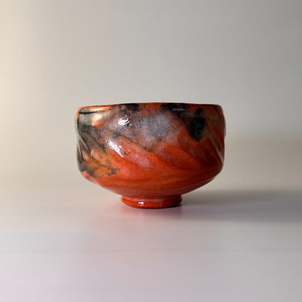 Matcha Teeschale Han tsutsu-gata Coal Orange Raku